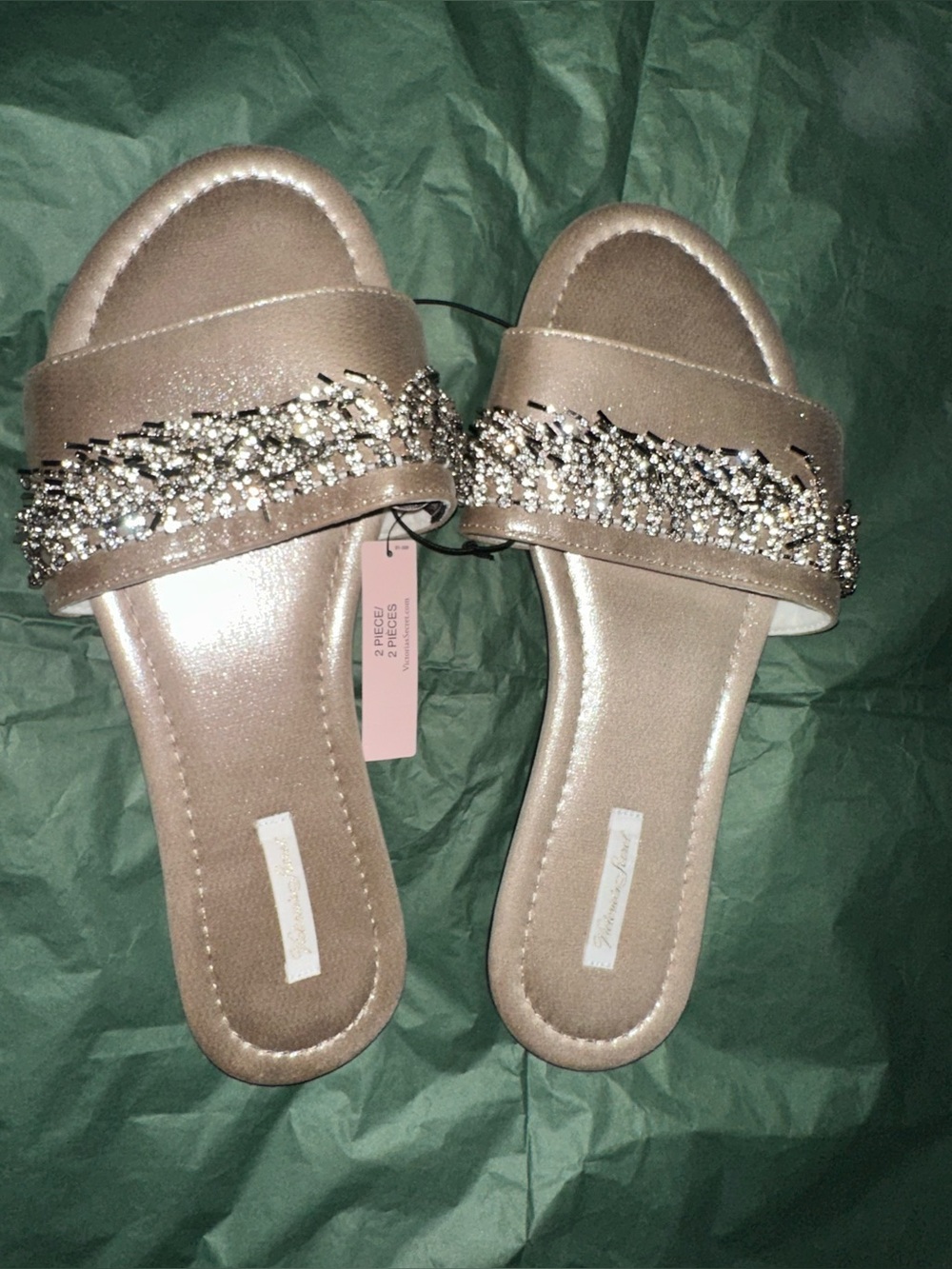 New Victoria's Secret Gold Fringe Rhinestone Velvet Slides